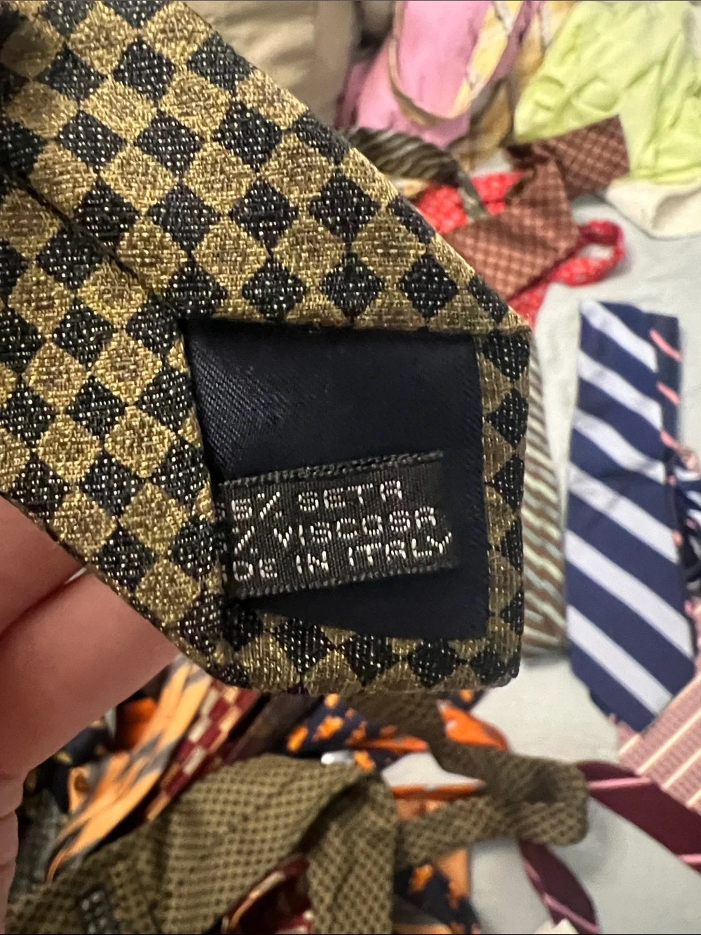 Barneys New York Antique Gold Brown and Black Checkerboard Silk Tie